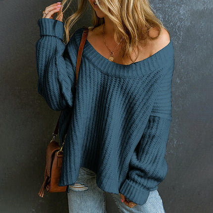 Women's Crew Neck Pullover Sweater Solid Color Long Sleeve Slim Fit Knit Top