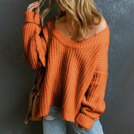 Women's Crew Neck Pullover Sweater Solid Color Long Sleeve Slim Fit Knit Top