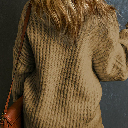 Women's Crew Neck Pullover Sweater Solid Color Long Sleeve Slim Fit Knit Top