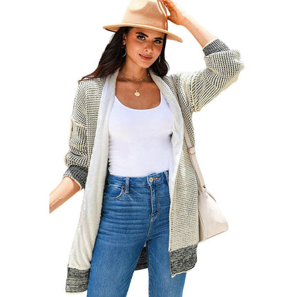 Women's Solid Color Plush Cardigan-Loose Casual Thick Warm Knitted Sweater