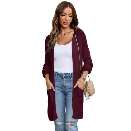 Women's Long Lightweight Knitted Cardigan - Loose Casual Pocket Cardigan