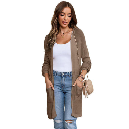 Women's Long Lightweight Knitted Cardigan - Loose Casual Pocket Cardigan