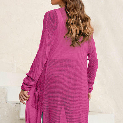 Women's Long Lightweight Knitted Cardigan - Loose Casual Pocket Cardigan