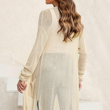 Women's Long Lightweight Knitted Cardigan - Loose Casual Pocket Cardigan