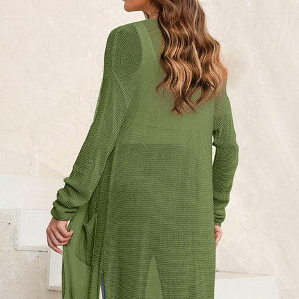 Women's Long Lightweight Knitted Cardigan - Loose Casual Pocket Cardigan