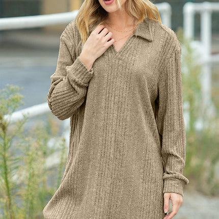 Women's Winter Side Slit Cardigan Casual Mid-Length Shirt V-Neck Pullover