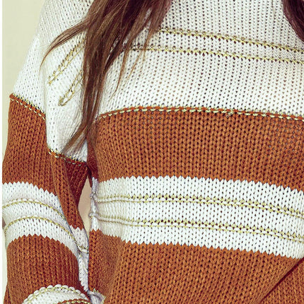 Womens Striped Lazy Pullover Sweater Casual Contrast Color Loose Long Sleeve Top