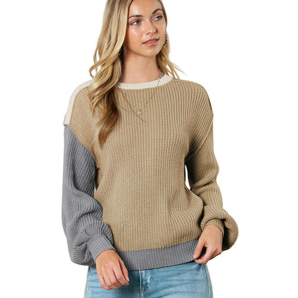 Women's Color Matching Pullover Sweater Long Sleeve Casual Warm Sweater