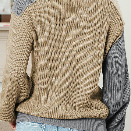 Women's Color Matching Pullover Sweater Long Sleeve Casual Warm Sweater