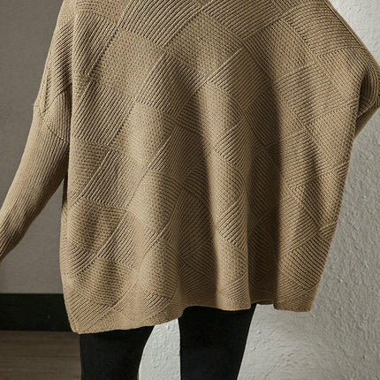 Solid Color Bat Sleeve Pullover Women Loose Large Size Knitted Textured Sweater
