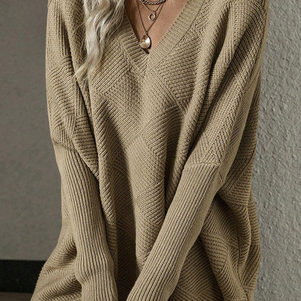 Solid Color Bat Sleeve Pullover Women Loose Large Size Knitted Textured Sweater