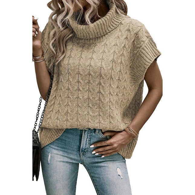 Women's Turtleneck Cap Sleeve Sweater Vest Pullover Loose Oversized Knitwear
