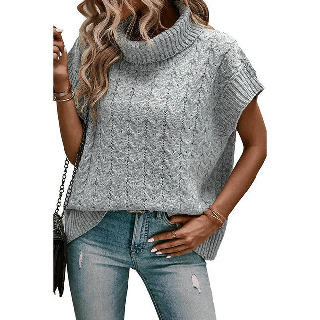 Women's Turtleneck Cap Sleeve Sweater Vest Pullover Loose Oversized Knitwear