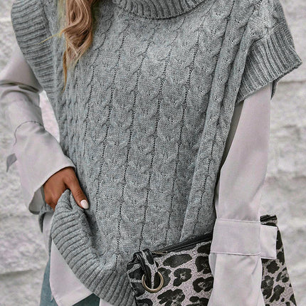 Women's Turtleneck Cap Sleeve Sweater Vest Pullover Loose Oversized Knitwear