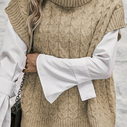 Women's Turtleneck Cap Sleeve Sweater Vest Pullover Loose Oversized Knitwear