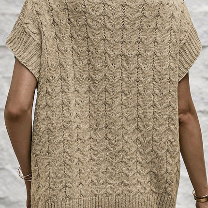 Women's Turtleneck Cap Sleeve Sweater Vest Pullover Loose Oversized Knitwear