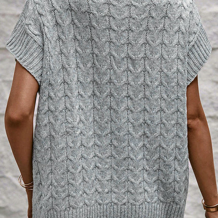 Women's Turtleneck Cap Sleeve Sweater Vest Pullover Loose Oversized Knitwear