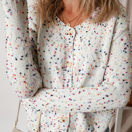 Colorblock Knitted Cardigan Women Fashionable All-match Button Cardigan Sweater