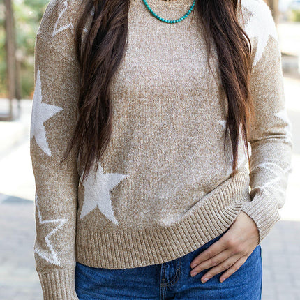 Star Pattern Pullover Sweater Women's Casual Loose Knitted Long Sleeve Top