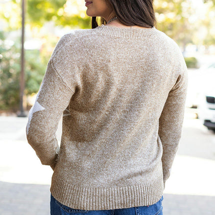 Star Pattern Pullover Sweater Women's Casual Loose Knitted Long Sleeve Top