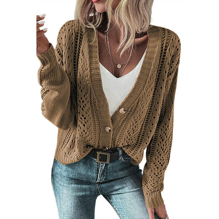 Loose Hollow Cardigan Sweater Women's Simple Drop Shoulder Knit Cardigan