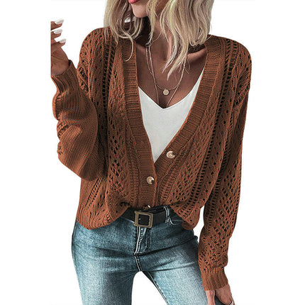 Loose Hollow Cardigan Sweater Women's Simple Drop Shoulder Knit Cardigan