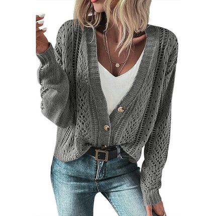 Loose Hollow Cardigan Sweater Women's Simple Drop Shoulder Knit Cardigan