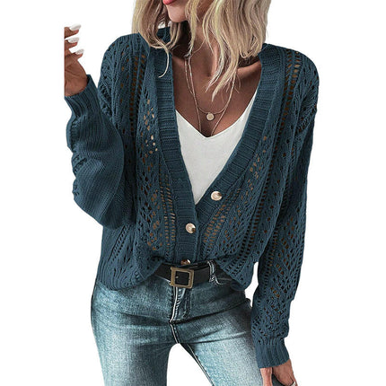 Loose Hollow Cardigan Sweater Women's Simple Drop Shoulder Knit Cardigan