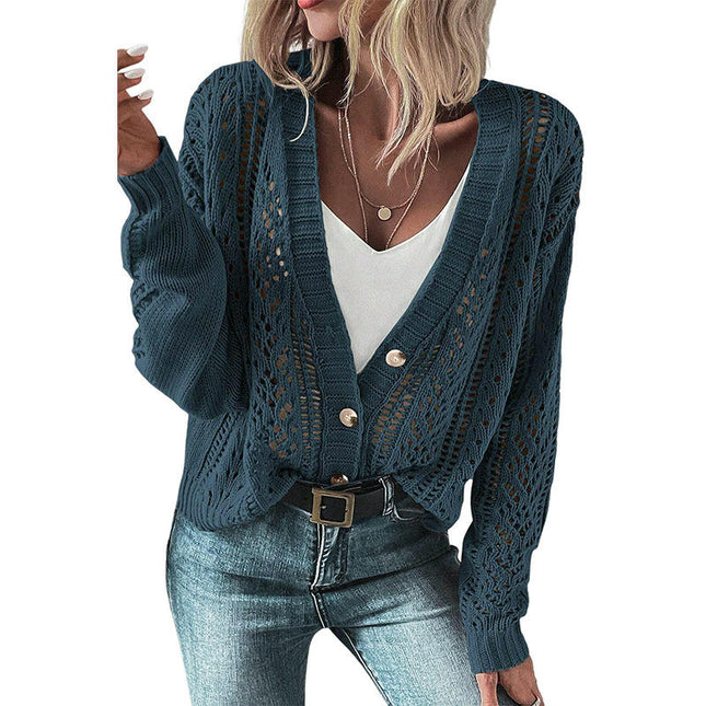 Loose Hollow Cardigan Sweater Women's Simple Drop Shoulder Knit Cardigan