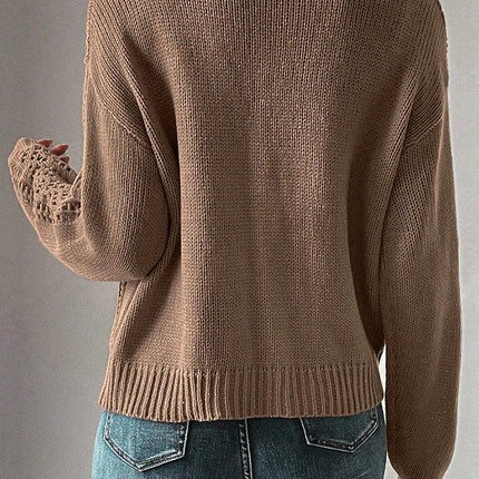 Loose Hollow Cardigan Sweater Women's Simple Drop Shoulder Knit Cardigan