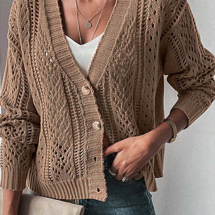 Loose Hollow Cardigan Sweater Women's Simple Drop Shoulder Knit Cardigan