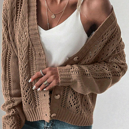Loose Hollow Cardigan Sweater Women's Simple Drop Shoulder Knit Cardigan