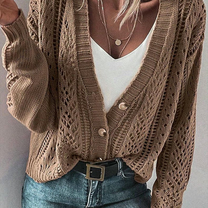Loose Hollow Cardigan Sweater Women's Simple Drop Shoulder Knit Cardigan