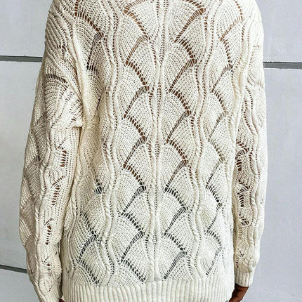 Solid Color Hollow Knitted Pullover for Women, All-match Warm V-Neck Sweater