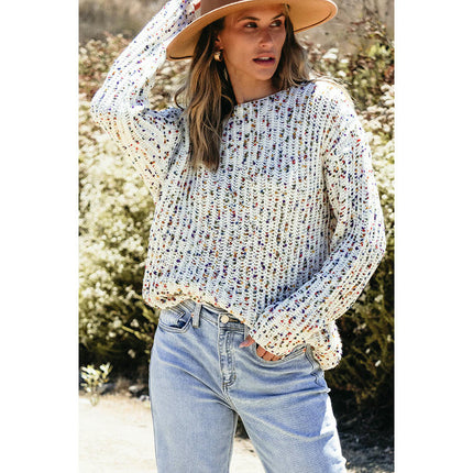 Women's Long Sleeve Knitted Sweater Open Back Twisted Round Neck Pullover