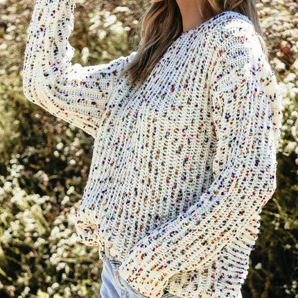 Women's Long Sleeve Knitted Sweater Open Back Twisted Round Neck Pullover