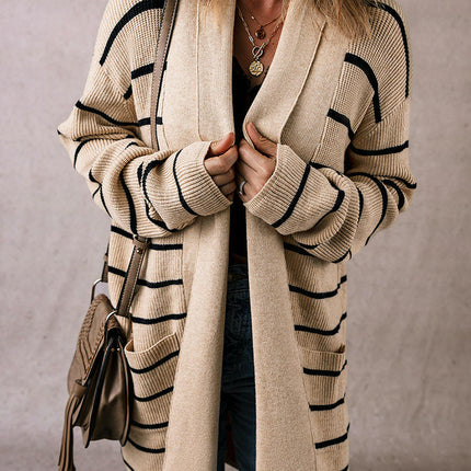 Striped Colorblock Warm Cardigan Sweater Women's Casual Loose Knitted Cardigan