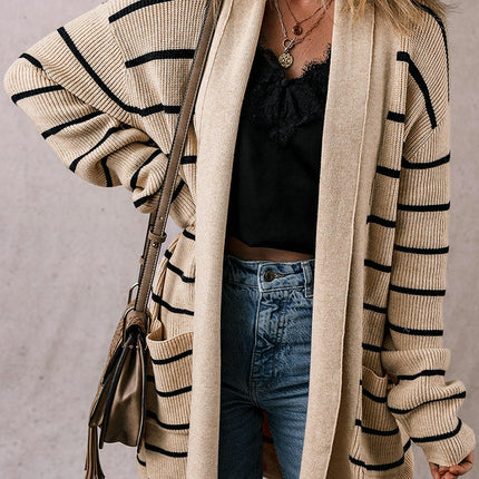 Striped Colorblock Warm Cardigan Sweater Women's Casual Loose Knitted Cardigan