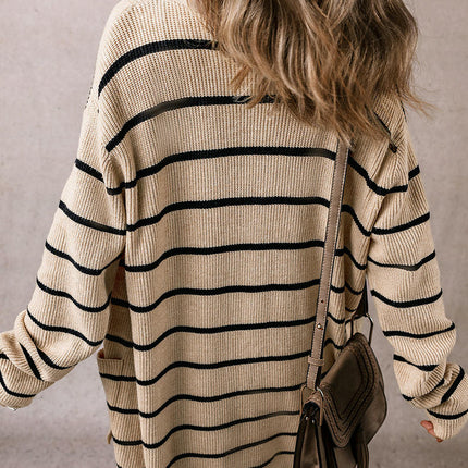 Striped Colorblock Warm Cardigan Sweater Women's Casual Loose Knitted Cardigan