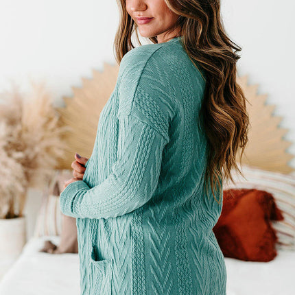 Women's Solid Color Long Sleeve Cardigan Simple Texture Pocket Knitted Cardigan