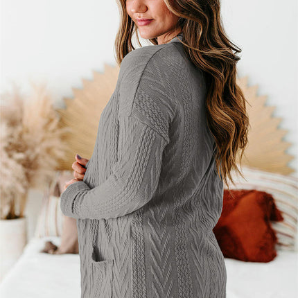 Women's Solid Color Long Sleeve Cardigan Simple Texture Pocket Knitted Cardigan
