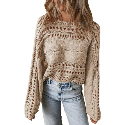 Autumn Solid Color Wweater Women's Short Style Fashionable Hollow Knitted Top