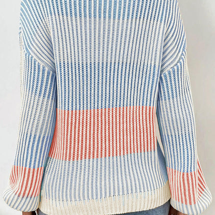 Women's Casual Round Neck Pullover Top Thick Warm Color Matching Sweater
