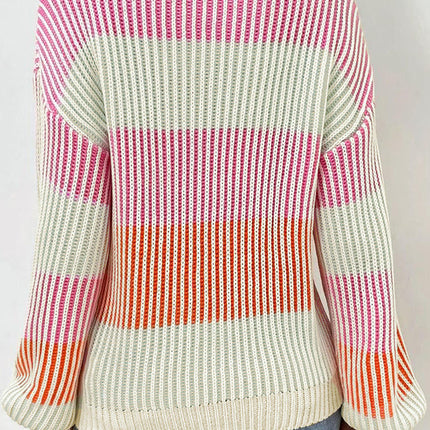 Women's Casual Round Neck Pullover Top Thick Warm Color Matching Sweater