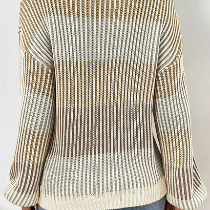 Women's Casual Round Neck Pullover Top Thick Warm Color Matching Sweater