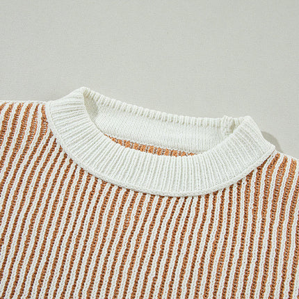 Women's Striped Contrast Color Warm Sweater Loose Long Sleeve Pullover Cardigan