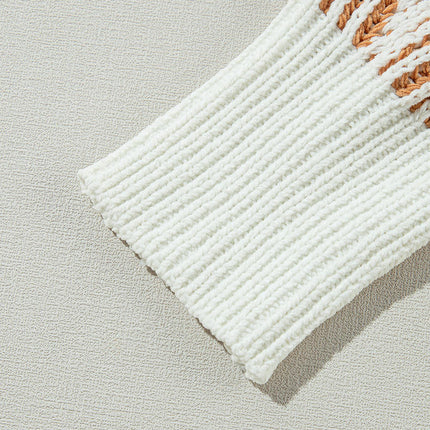 Women's Striped Contrast Color Warm Sweater Loose Long Sleeve Pullover Cardigan
