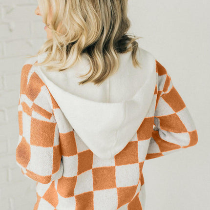Women's Plaid Colorblock Hooded Sweater Warm and Versatile Pullover Top