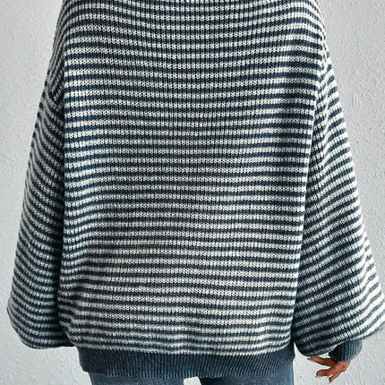 Women's Long-sleeved Striped Off-Shoulder Sweater With Vintage Loose Knitwear