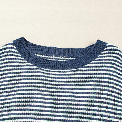 Women's Long-sleeved Striped Off-Shoulder Sweater With Vintage Loose Knitwear